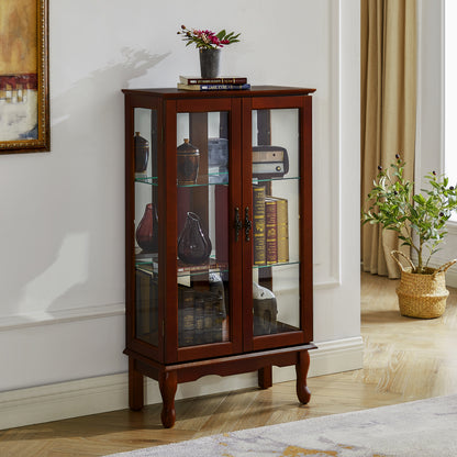 Curio Cabinet Lighted Curio Diapaly Cabinet with Adjustable Shelves and Mirrored Back Panel, Tempered Glass Doors (Cherry, 3 Tier), (E26 light bulb not included) image 2