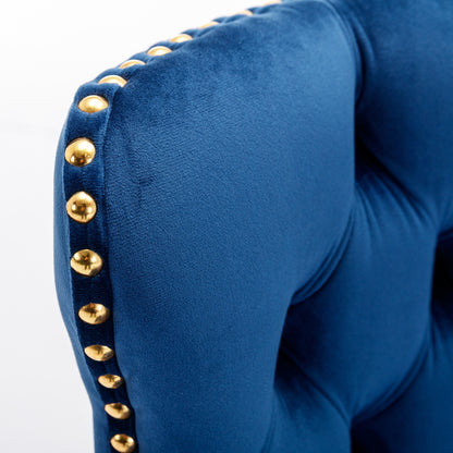 A&A Furniture,Golden Swivel Velvet Barstools Adjusatble Seat Height from 25-33 Inch, Modern Upholstered Bar Stools with Backs Comfortable Tufted for Home Pub and Kitchen Island,Blue,Set of 2 image 8
