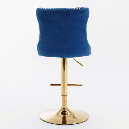 A&A Furniture,Golden Swivel Velvet Barstools Adjusatble Seat Height from 25-33 Inch, Modern Upholstered Bar Stools with Backs Comfortable Tufted for Home Pub and Kitchen Island,Blue,Set of 2 image 6