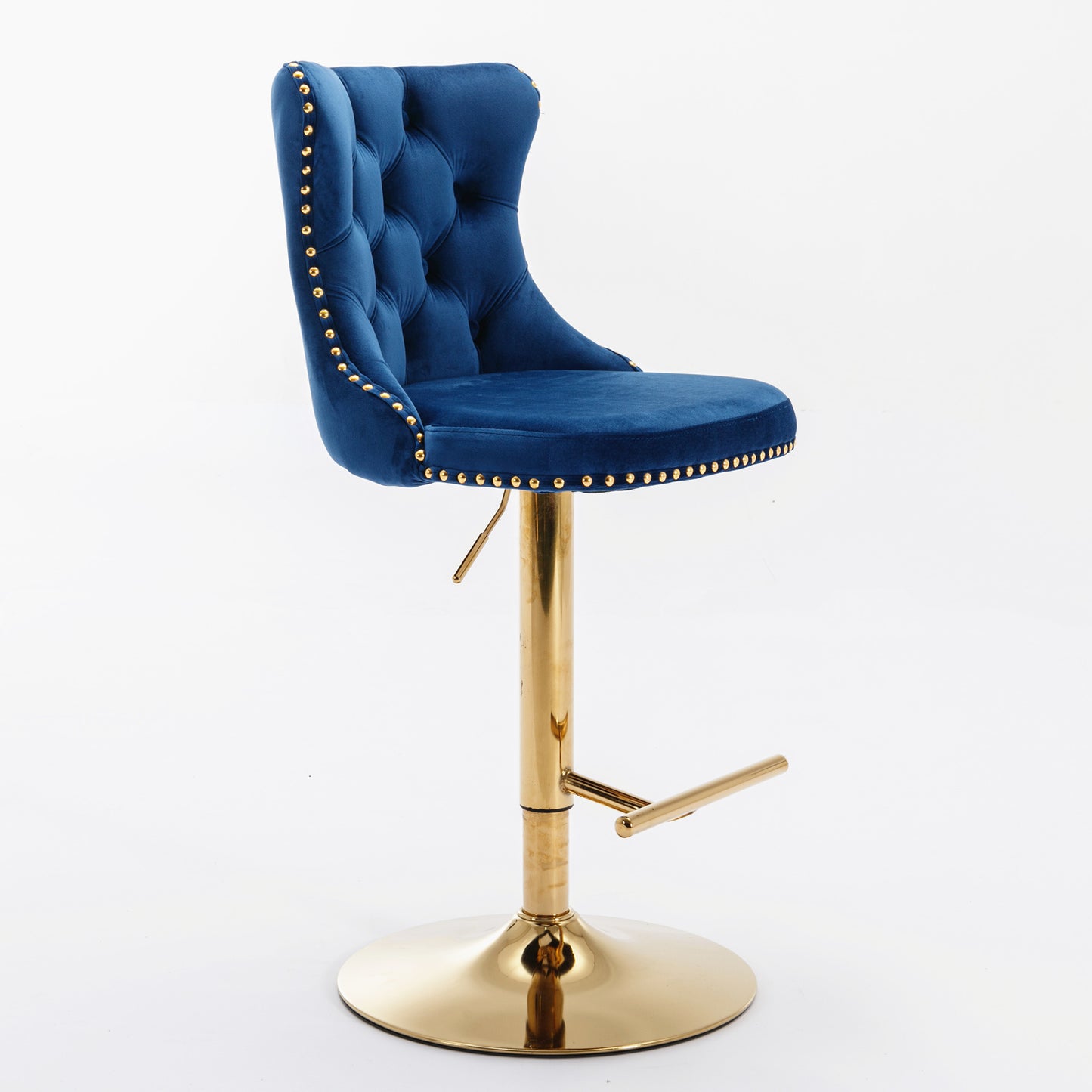 A&A Furniture,Golden Swivel Velvet Barstools Adjusatble Seat Height from 25-33 Inch, Modern Upholstered Bar Stools with Backs Comfortable Tufted for Home Pub and Kitchen Island,Blue,Set of 2 image 3