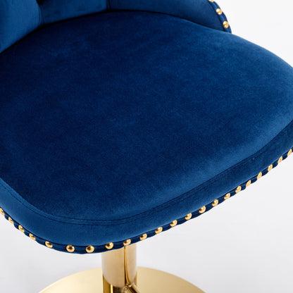 A&A Furniture,Golden Swivel Velvet Barstools Adjusatble Seat Height from 25-33 Inch, Modern Upholstered Bar Stools with Backs Comfortable Tufted for Home Pub and Kitchen Island,Blue,Set of 2 image 10