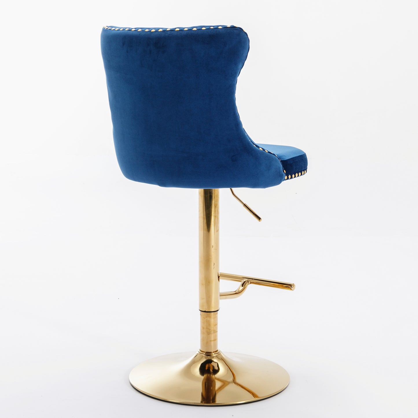 A&A Furniture,Golden Swivel Velvet Barstools Adjusatble Seat Height from 25-33 Inch, Modern Upholstered Bar Stools with Backs Comfortable Tufted for Home Pub and Kitchen Island,Blue,Set of 2 image 5