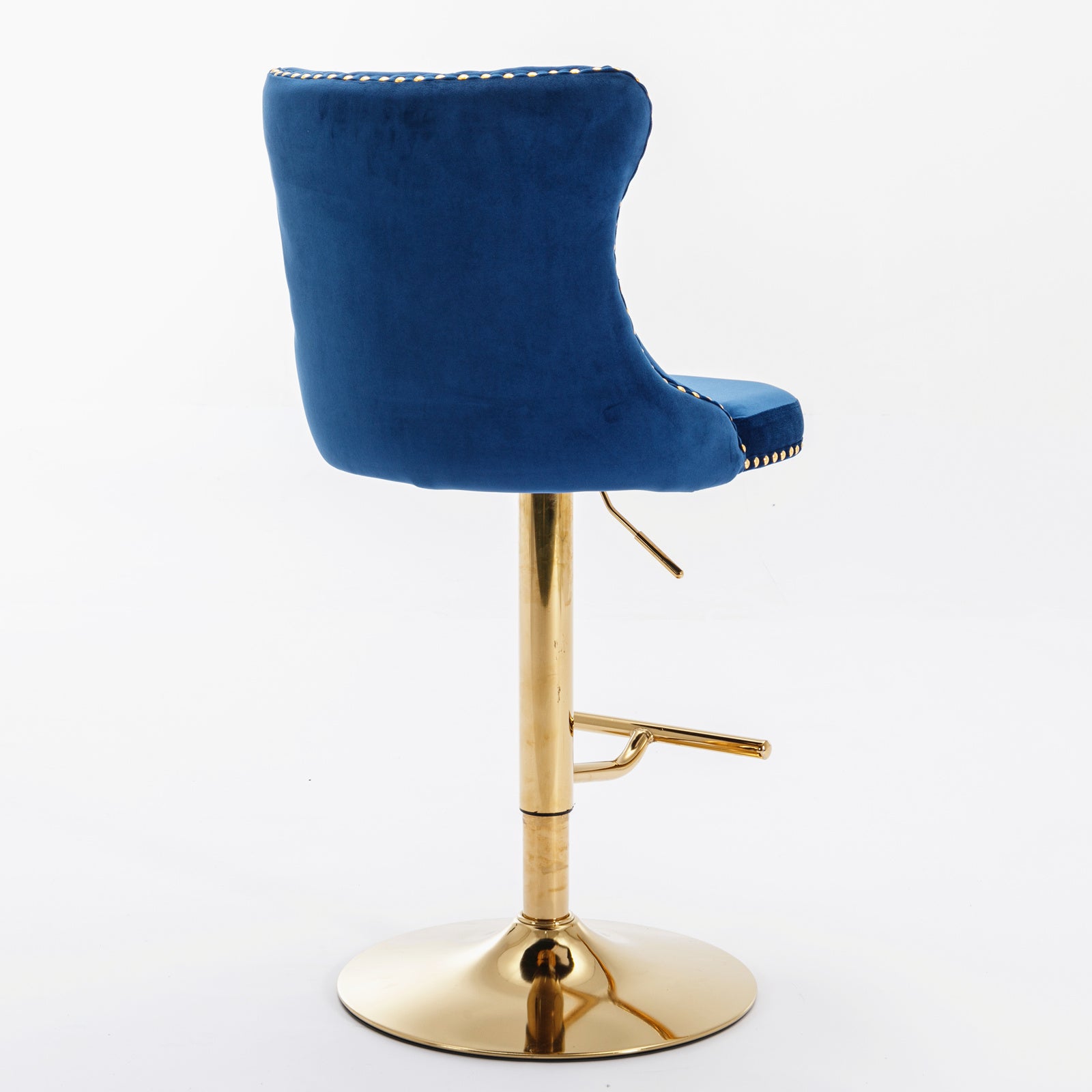 A&A Furniture,Golden Swivel Velvet Barstools Adjusatble Seat Height from 25-33 Inch, Modern Upholstered Bar Stools with Backs Comfortable Tufted for Home Pub and Kitchen Island,Blue,Set of 2 image 5