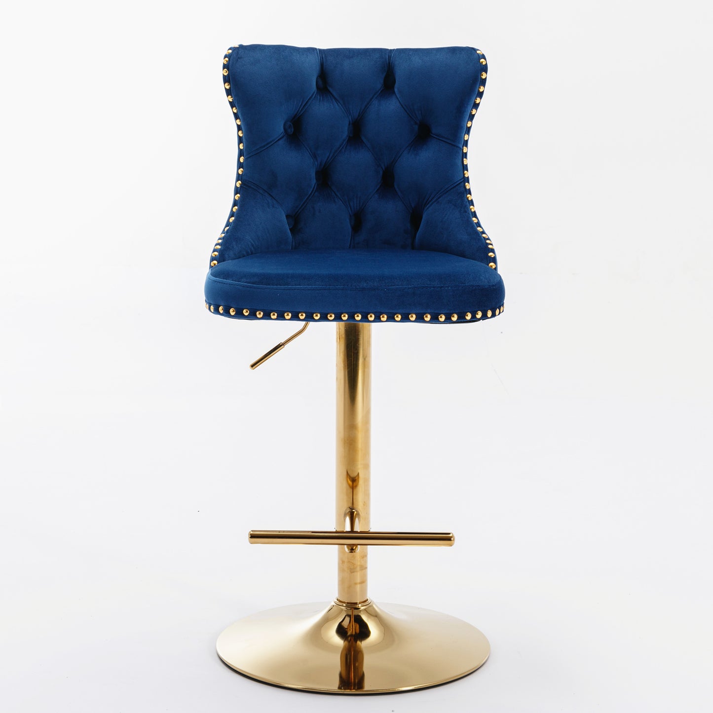 A&A Furniture,Golden Swivel Velvet Barstools Adjusatble Seat Height from 25-33 Inch, Modern Upholstered Bar Stools with Backs Comfortable Tufted for Home Pub and Kitchen Island,Blue,Set of 2 image 2