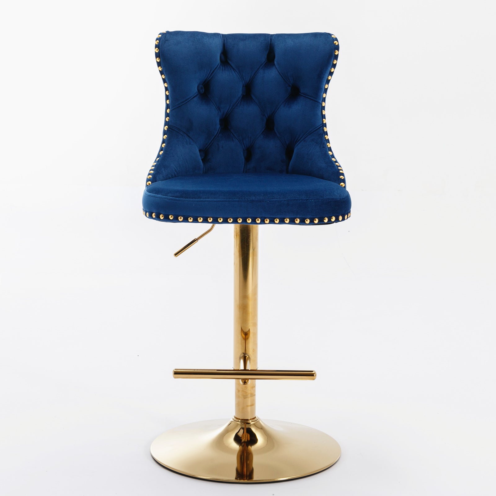 A&A Furniture,Golden Swivel Velvet Barstools Adjusatble Seat Height from 25-33 Inch, Modern Upholstered Bar Stools with Backs Comfortable Tufted for Home Pub and Kitchen Island,Blue,Set of 2 image 2