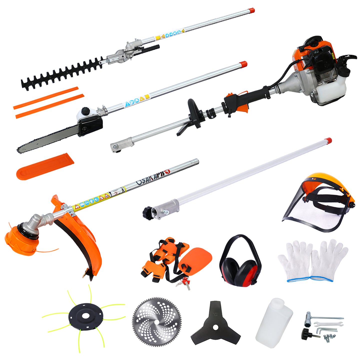 10 in 1 Multi-Functional Trimming Tool, 52CC 2-Cycle Garden Tool System with Gas Pole Saw, Hedge Trimmer, Grass Trimmer, and Brush Cutter EPA Compliant image 1