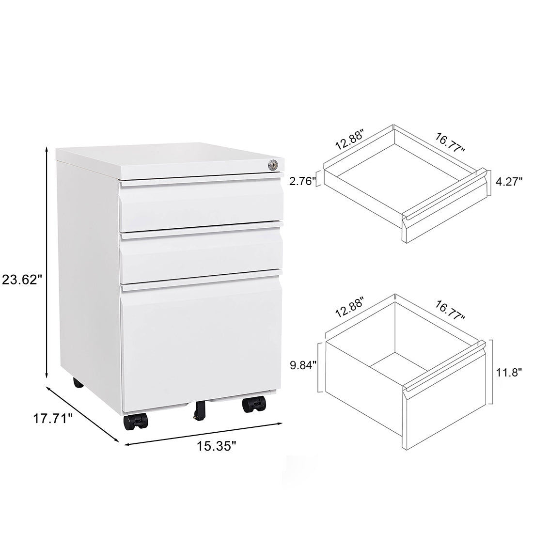 [Installation Required] 3-Drawer mobile filing cabinet with lock, legal/letter sized office storage filing cabinet, metal filing cabinet (white),suitable for offices and study rooms image 4