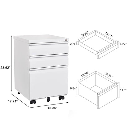[Installation Required] 3-Drawer mobile filing cabinet with lock, legal/letter sized office storage filing cabinet, metal filing cabinet (white),suitable for offices and study rooms image 4