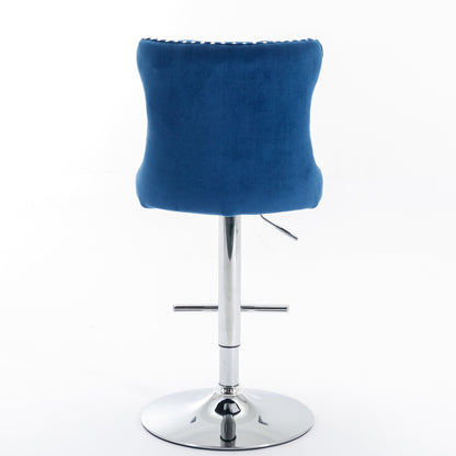 A&A Furniture,Swivel Velvet Barstools Adjusatble Seat Height from 25-33 Inch, Modern Upholstered Chrome base Bar Stools with Backs Comfortable Tufted for Home Pub and Kitchen Island（Blue,Set of 2） image 6