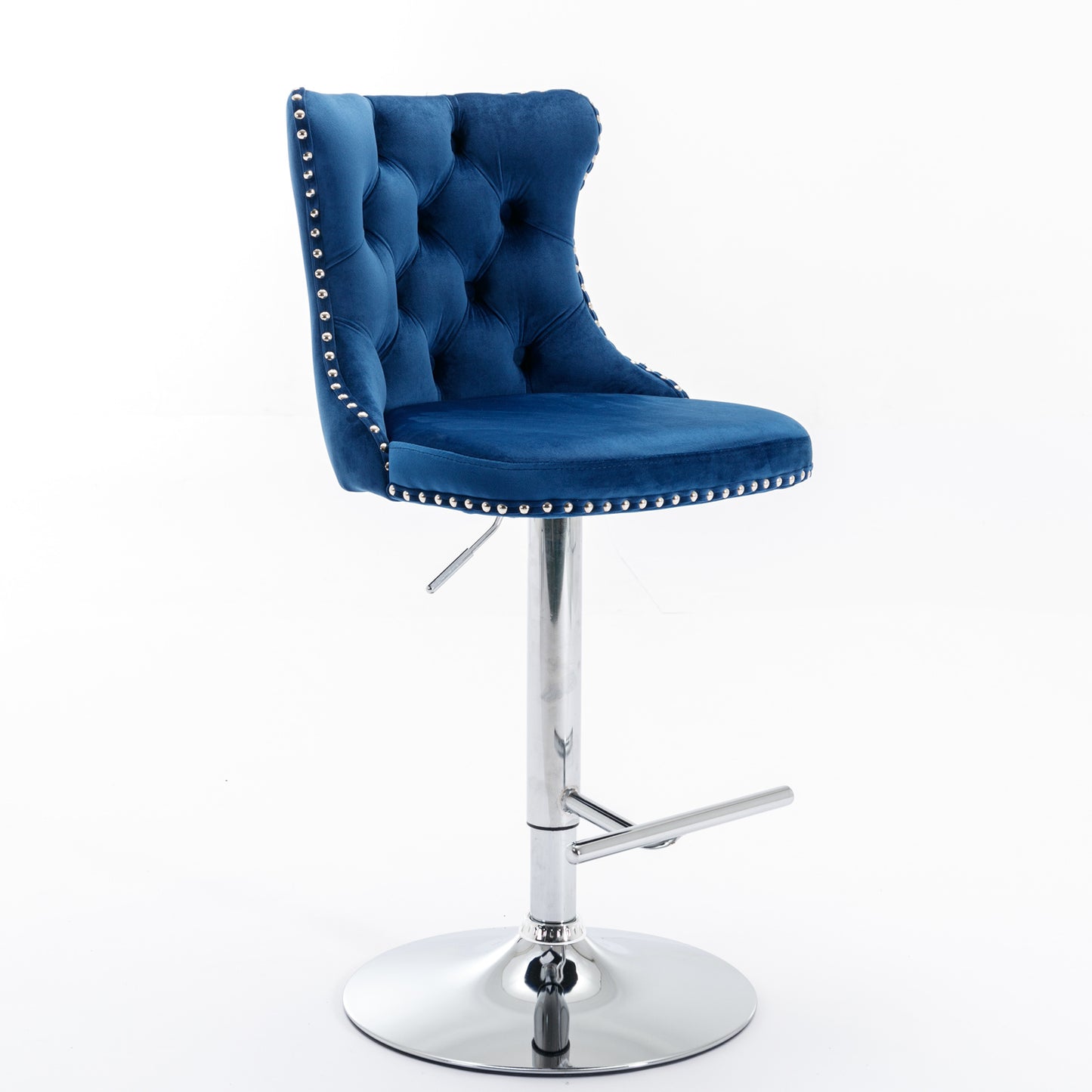 A&A Furniture,Swivel Velvet Barstools Adjusatble Seat Height from 25-33 Inch, Modern Upholstered Chrome base Bar Stools with Backs Comfortable Tufted for Home Pub and Kitchen Island（Blue,Set of 2） image 3