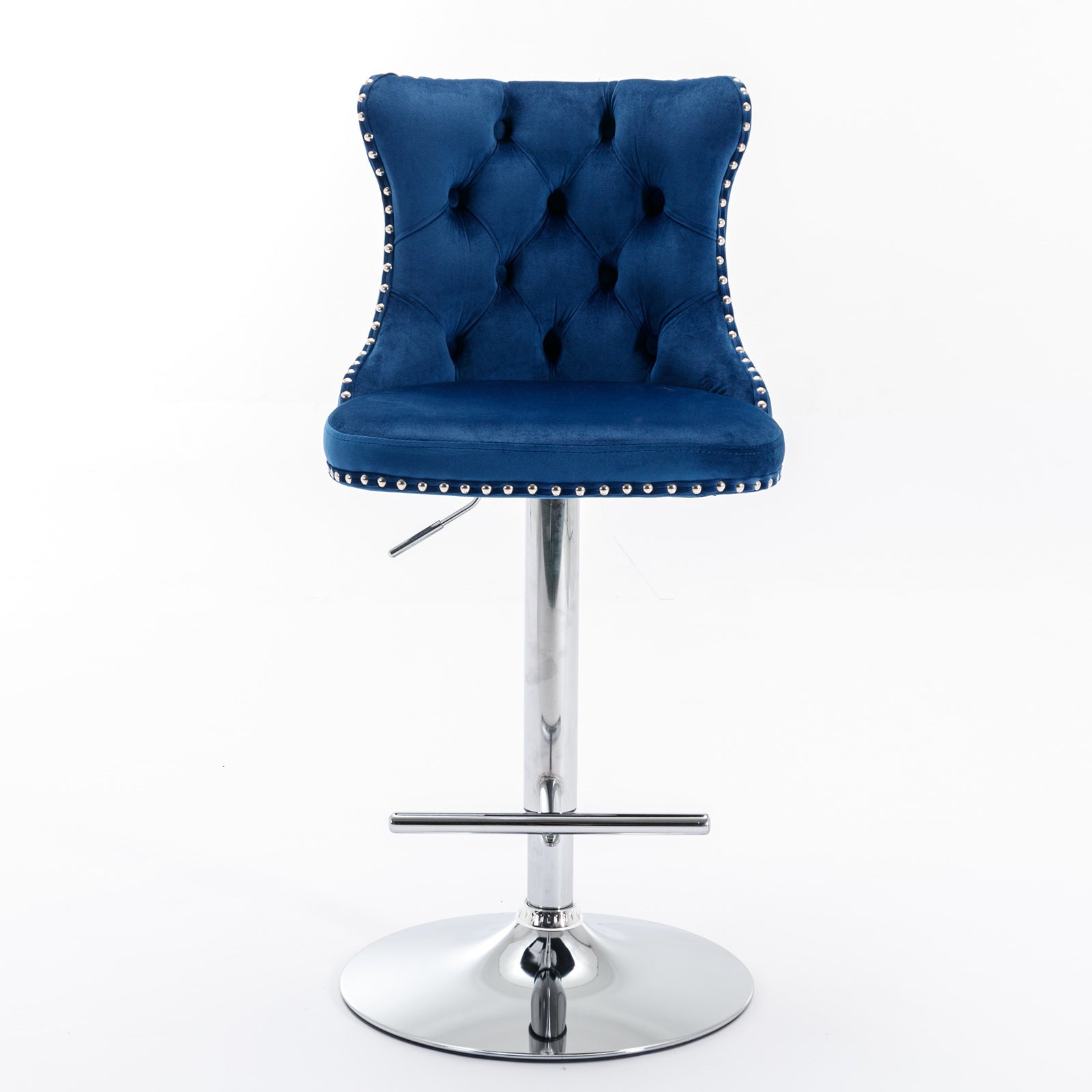 A&A Furniture,Swivel Velvet Barstools Adjusatble Seat Height from 25-33 Inch, Modern Upholstered Chrome base Bar Stools with Backs Comfortable Tufted for Home Pub and Kitchen Island（Blue,Set of 2） image 2