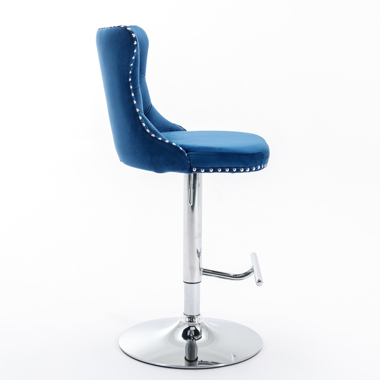 A&A Furniture,Swivel Velvet Barstools Adjusatble Seat Height from 25-33 Inch, Modern Upholstered Chrome base Bar Stools with Backs Comfortable Tufted for Home Pub and Kitchen Island（Blue,Set of 2） image 4