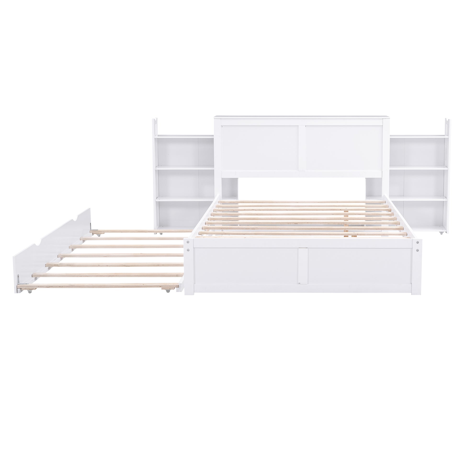 Full Size Storage Platform Bed with Pull Out Shelves and Twin Size Trundle, White image 8