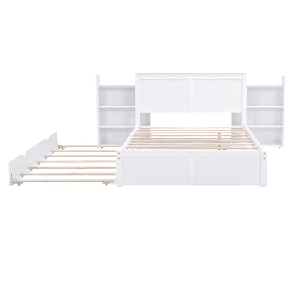 Full Size Storage Platform Bed with Pull Out Shelves and Twin Size Trundle, White image 8