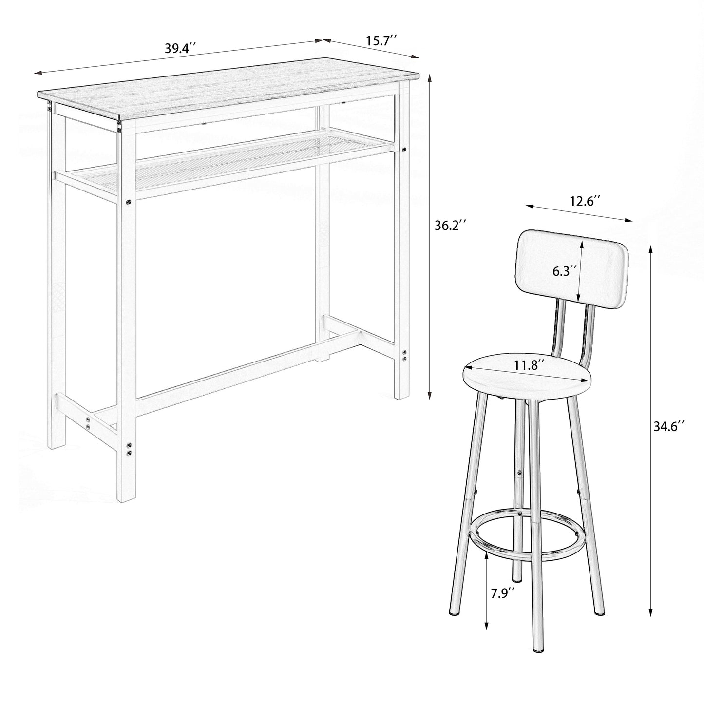 Bar table, equipped with 2 bar stools, with backrest and partition (Rustic Brown) image 7
