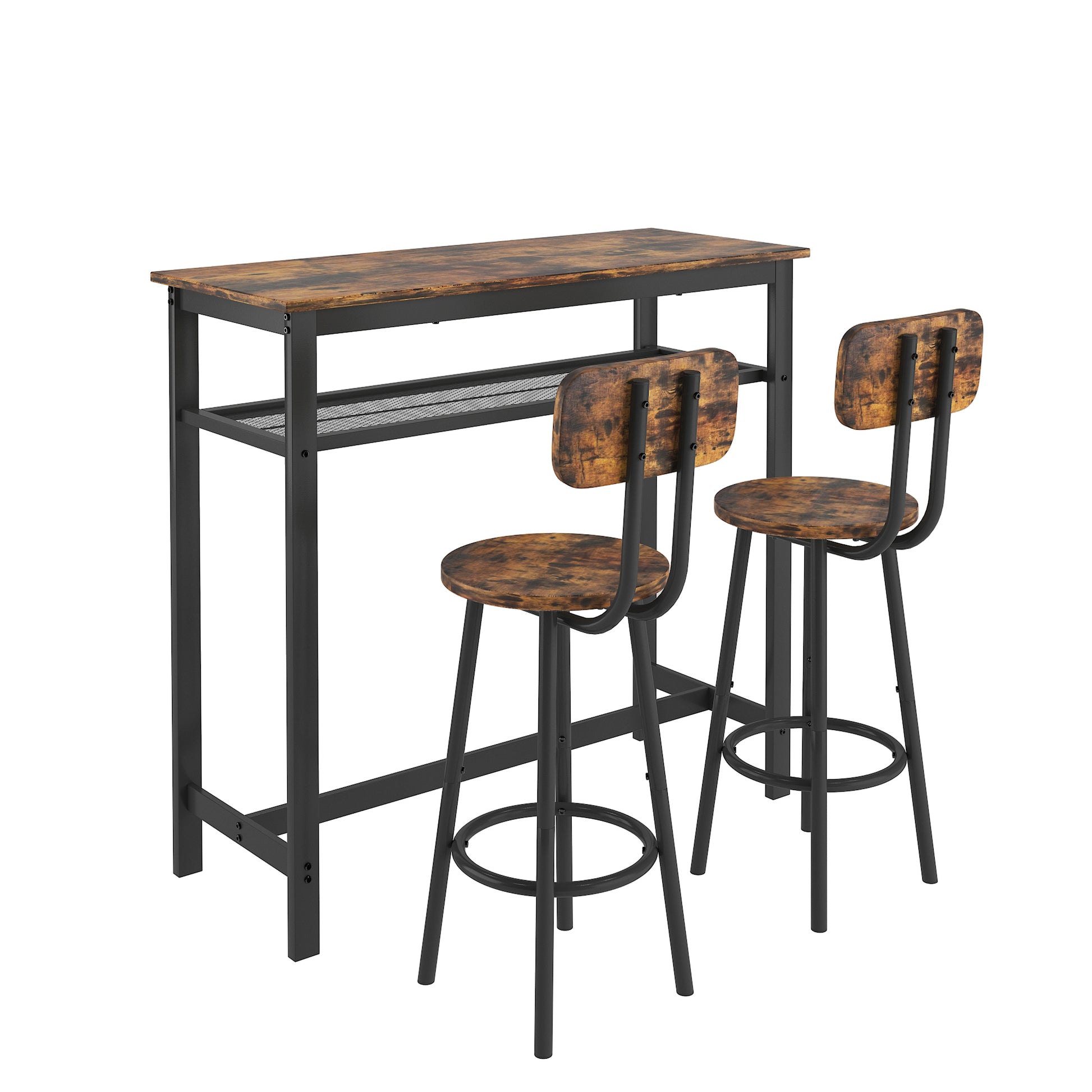 Bar table, equipped with 2 bar stools, with backrest and partition (Rustic Brown) image 9