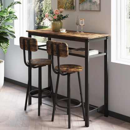 Bar table, equipped with 2 bar stools, with backrest and partition (Rustic Brown) image 3