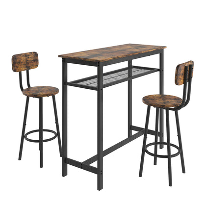 Bar table, equipped with 2 bar stools, with backrest and partition (Rustic Brown) image 8