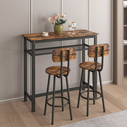Bar table, equipped with 2 bar stools, with backrest and partition (Rustic Brown) image 5