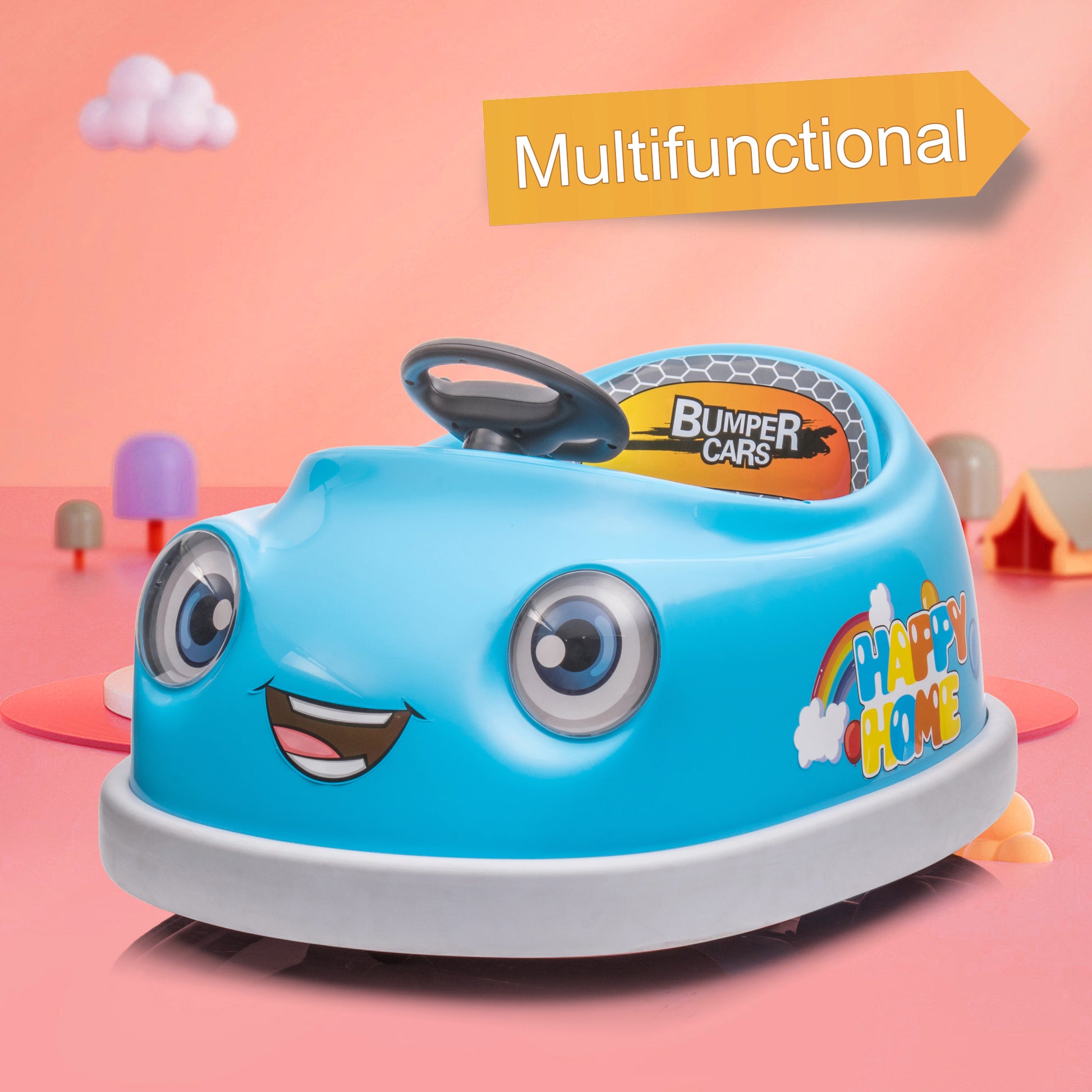 Bumper Car for Kids, 12v Dual Drive 1-6 Years Old Children's Electric Car with Pushrod Dinner Plate USB BT Music Rocking Horse Mode Anti-Collision Bumper Ride on Car image 1