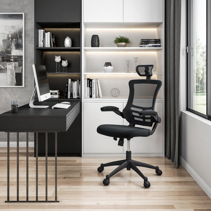 Techni Mobili Modern High-Back Mesh Executive Office Chair with Headrest and Flip-Up Arms, Black image 1