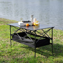1-piece Folding Outdoor Table with Carrying Bag,Lightweight Aluminum Roll-up Rectangular Table for indoor, Outdoor Camping, Picnics,Beach,Backyard, BBQ, Party, Patio, 46.46X27.56X27.56in ,Black
