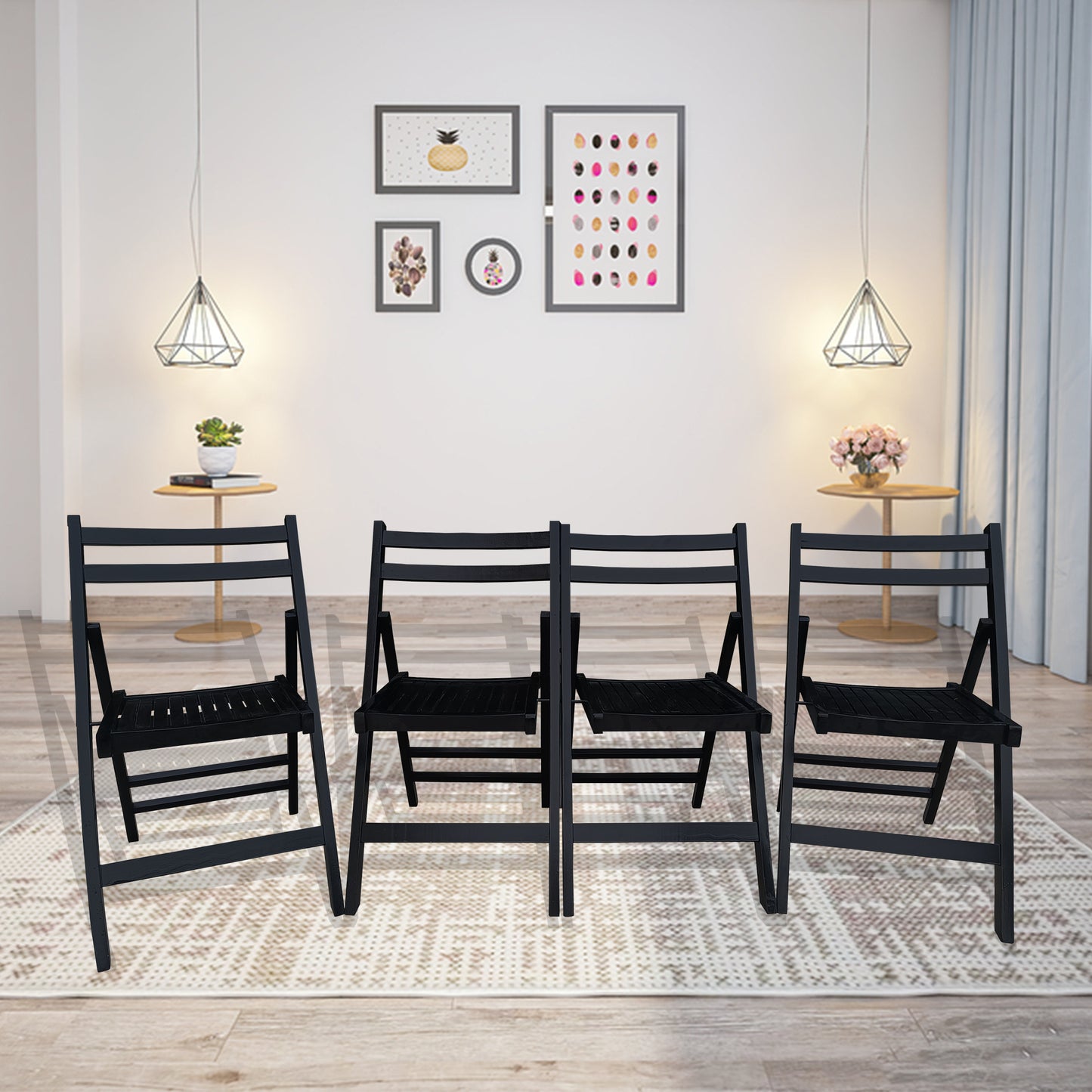 Furniture Slatted Wood Folding Special Event Chair - black, Set of 4, FOLDING CHAIR, FOLDABLE STYLE image 1