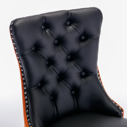 A&A Furniture,Nikki Collection Modern, High-end Tufted Solid Wood Contemporary PU and Velvet Upholstered Dining Chair with Wood Legs Nailhead Trim 2-Pcs Set，Black+Orange, SW2101BO image 8