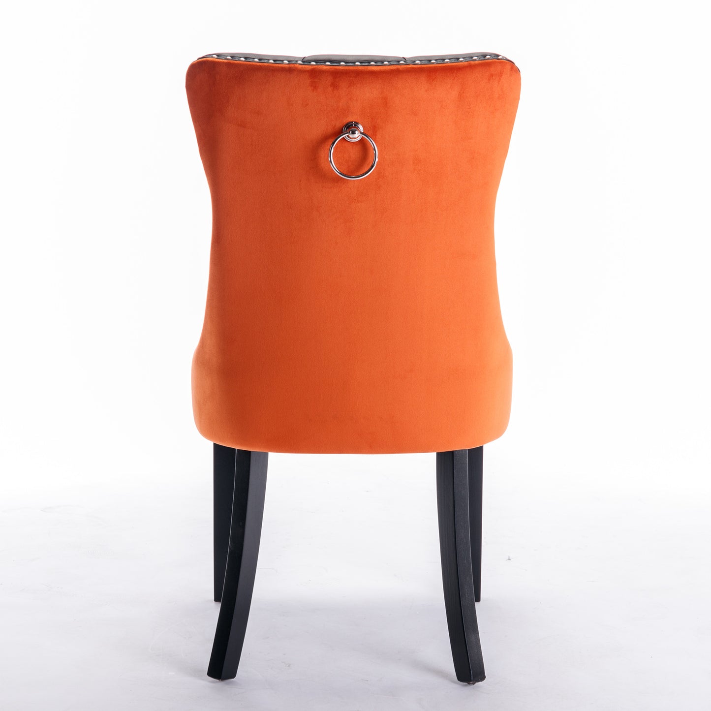 A&A Furniture,Nikki Collection Modern, High-end Tufted Solid Wood Contemporary PU and Velvet Upholstered Dining Chair with Wood Legs Nailhead Trim 2-Pcs Set，Black+Orange, SW2101BO image 6