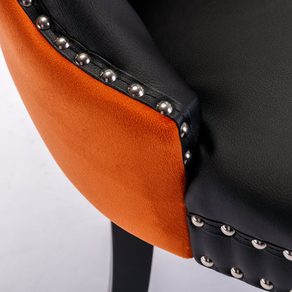 A&A Furniture,Nikki Collection Modern, High-end Tufted Solid Wood Contemporary PU and Velvet Upholstered Dining Chair with Wood Legs Nailhead Trim 2-Pcs Set，Black+Orange, SW2101BO image 12