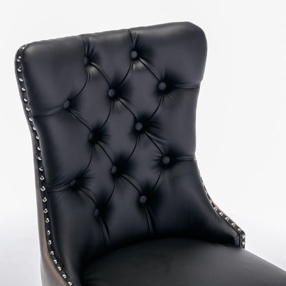 A&A Furniture,Nikki Collection Modern, High-end Tufted Solid Wood Contemporary PU and Velvet Upholstered Dining Chair with Wood Legs Nailhead Trim 2-Pcs Set，Black+Gray, SW2101BG image 8
