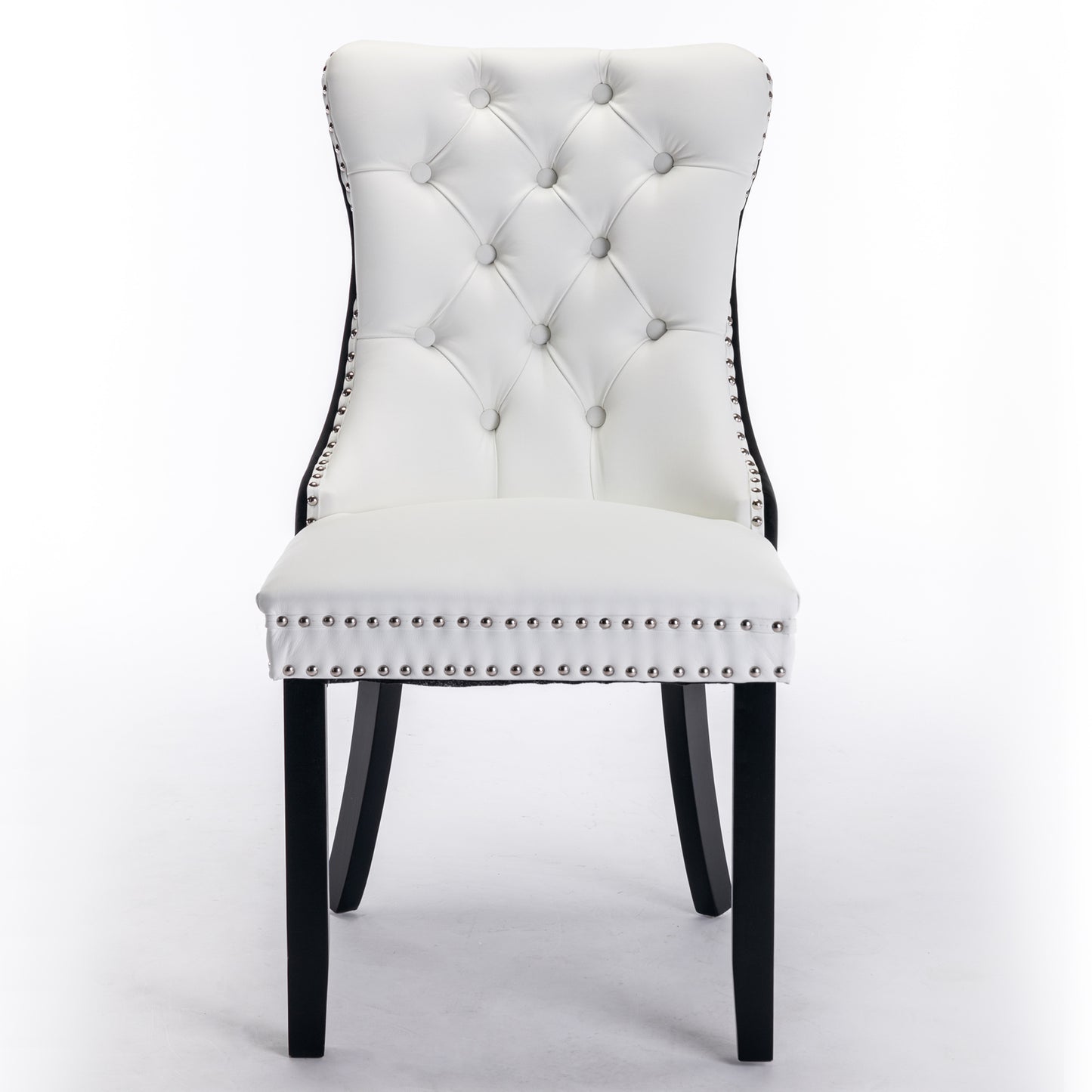 A&A Furniture,Nikki Collection Modern,High-end Tufted Solid Wood Contemporary PU and Velvet Upholstered Dining Chair with Wood Legs Nailhead Trim 2 Pcs Set,White+Black, SW2101WB image 2