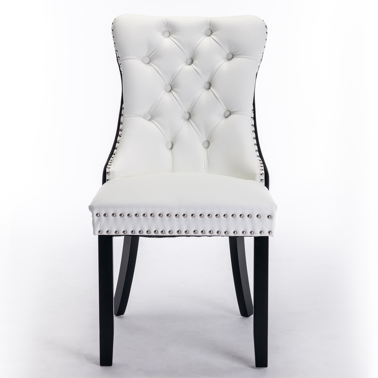 A&A Furniture,Nikki Collection Modern,High-end Tufted Solid Wood Contemporary PU and Velvet Upholstered Dining Chair with Wood Legs Nailhead Trim 2 Pcs Set,White+Black, SW2101WB image 2