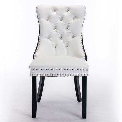 A&A Furniture,Nikki Collection Modern,High-end Tufted Solid Wood Contemporary PU and Velvet Upholstered Dining Chair with Wood Legs Nailhead Trim 2 Pcs Set,White+Black, SW2101WB image 2