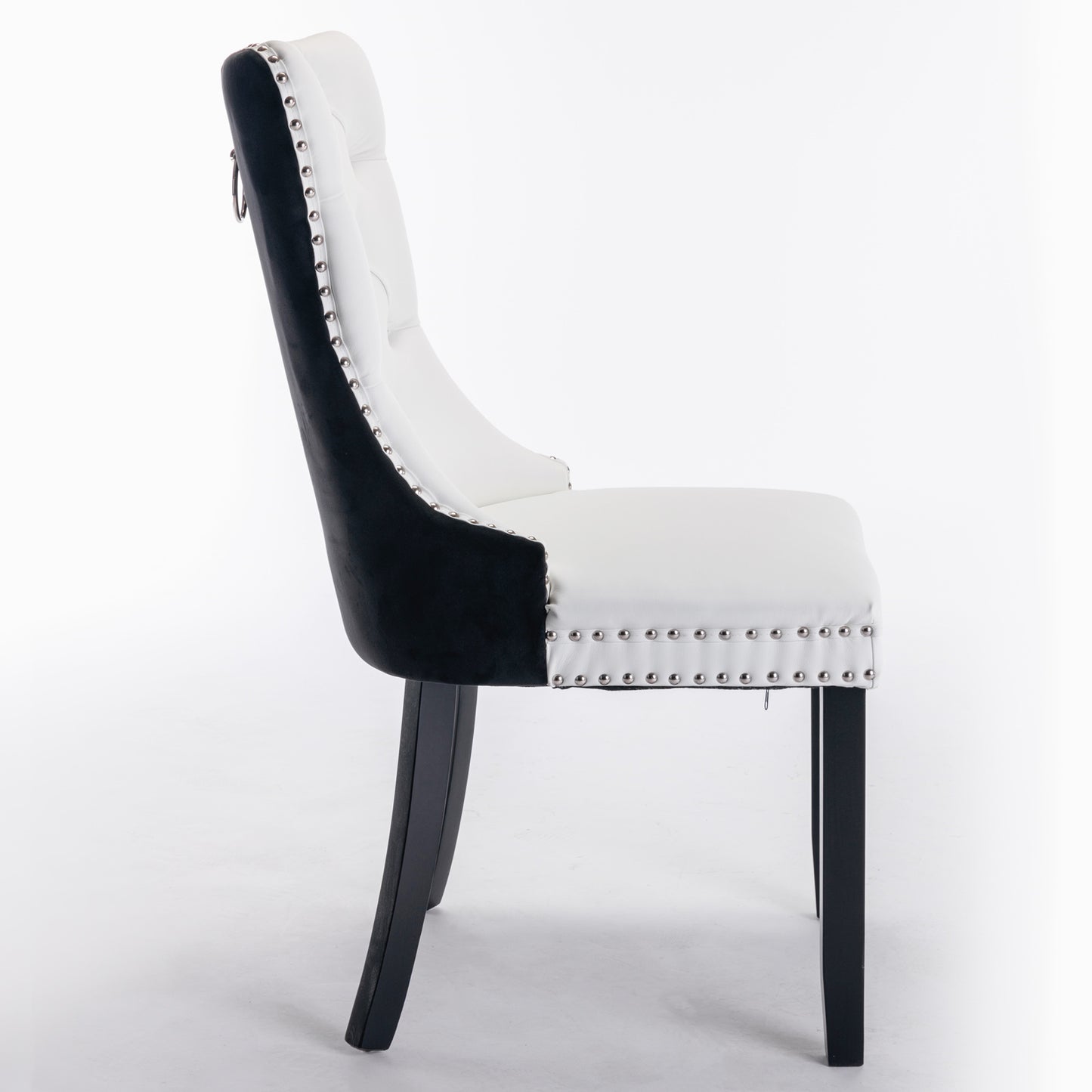 A&A Furniture,Nikki Collection Modern,High-end Tufted Solid Wood Contemporary PU and Velvet Upholstered Dining Chair with Wood Legs Nailhead Trim 2 Pcs Set,White+Black, SW2101WB image 4