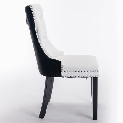 A&A Furniture,Nikki Collection Modern,High-end Tufted Solid Wood Contemporary PU and Velvet Upholstered Dining Chair with Wood Legs Nailhead Trim 2 Pcs Set,White+Black, SW2101WB image 4