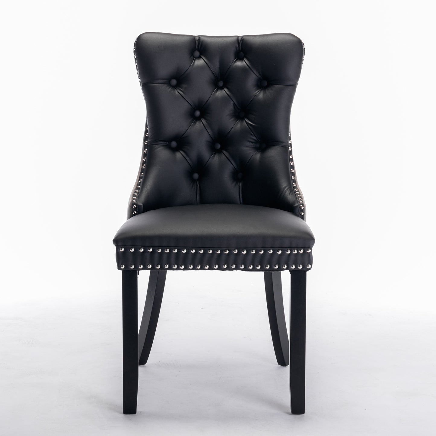 A&A Furniture,Nikki Collection Modern, High-end Tufted Solid Wood Contemporary PU and Velvet Upholstered Dining Chair with Wood Legs Nailhead Trim 2-Pcs Set，Black+Gray, SW2101BG image 2