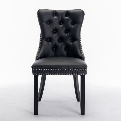 A&A Furniture,Nikki Collection Modern, High-end Tufted Solid Wood Contemporary PU and Velvet Upholstered Dining Chair with Wood Legs Nailhead Trim 2-Pcs Set，Black+Gray, SW2101BG image 2