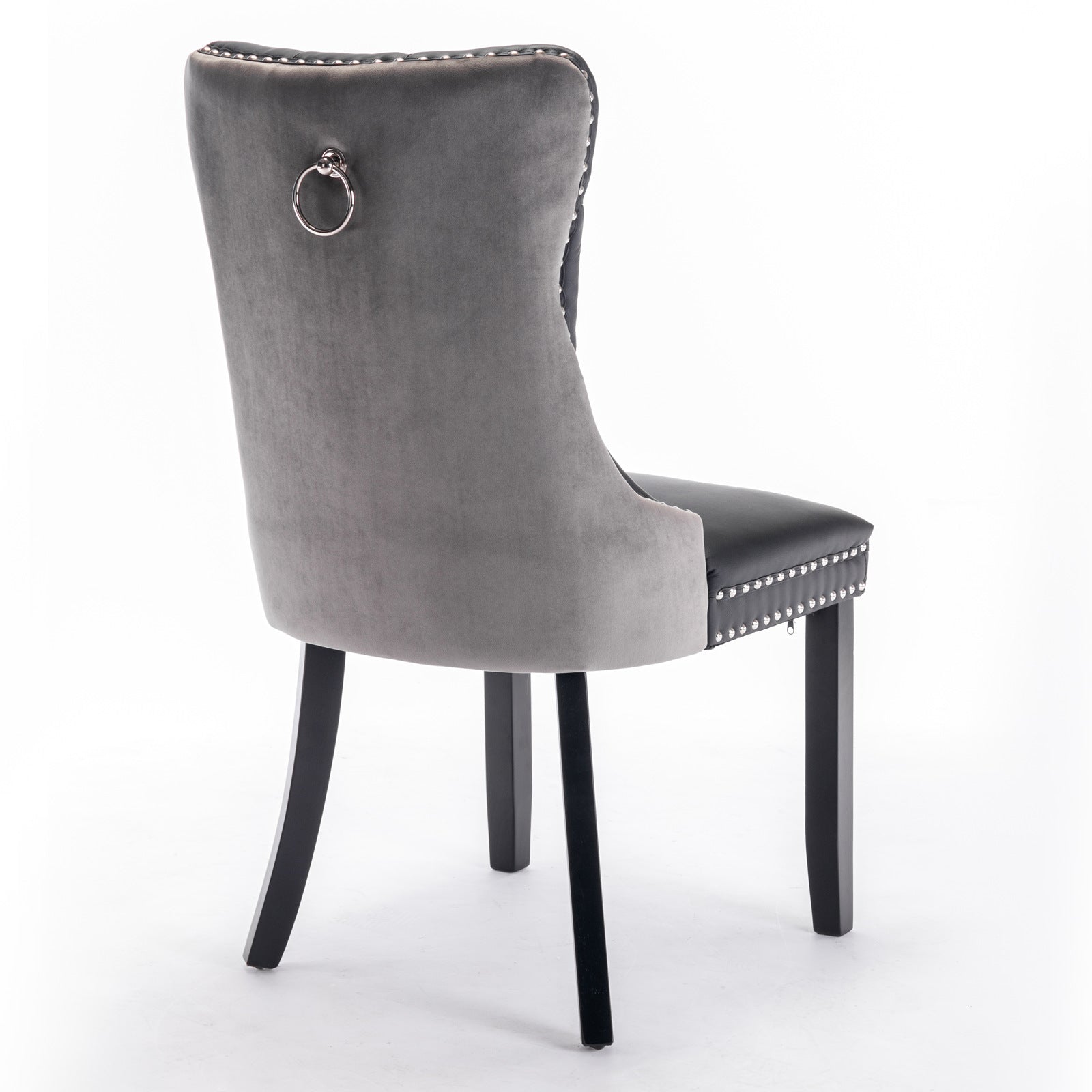 A&A Furniture,Nikki Collection Modern, High-end Tufted Solid Wood Contemporary PU and Velvet Upholstered Dining Chair with Wood Legs Nailhead Trim 2-Pcs Set，Black+Gray, SW2101BG image 5