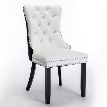 A&A Furniture,Nikki Collection Modern,High-end Tufted Solid Wood Contemporary PU and Velvet Upholstered Dining Chair with Wood Legs Nailhead Trim 2 Pcs Set,White+Black, SW2101WB image 3