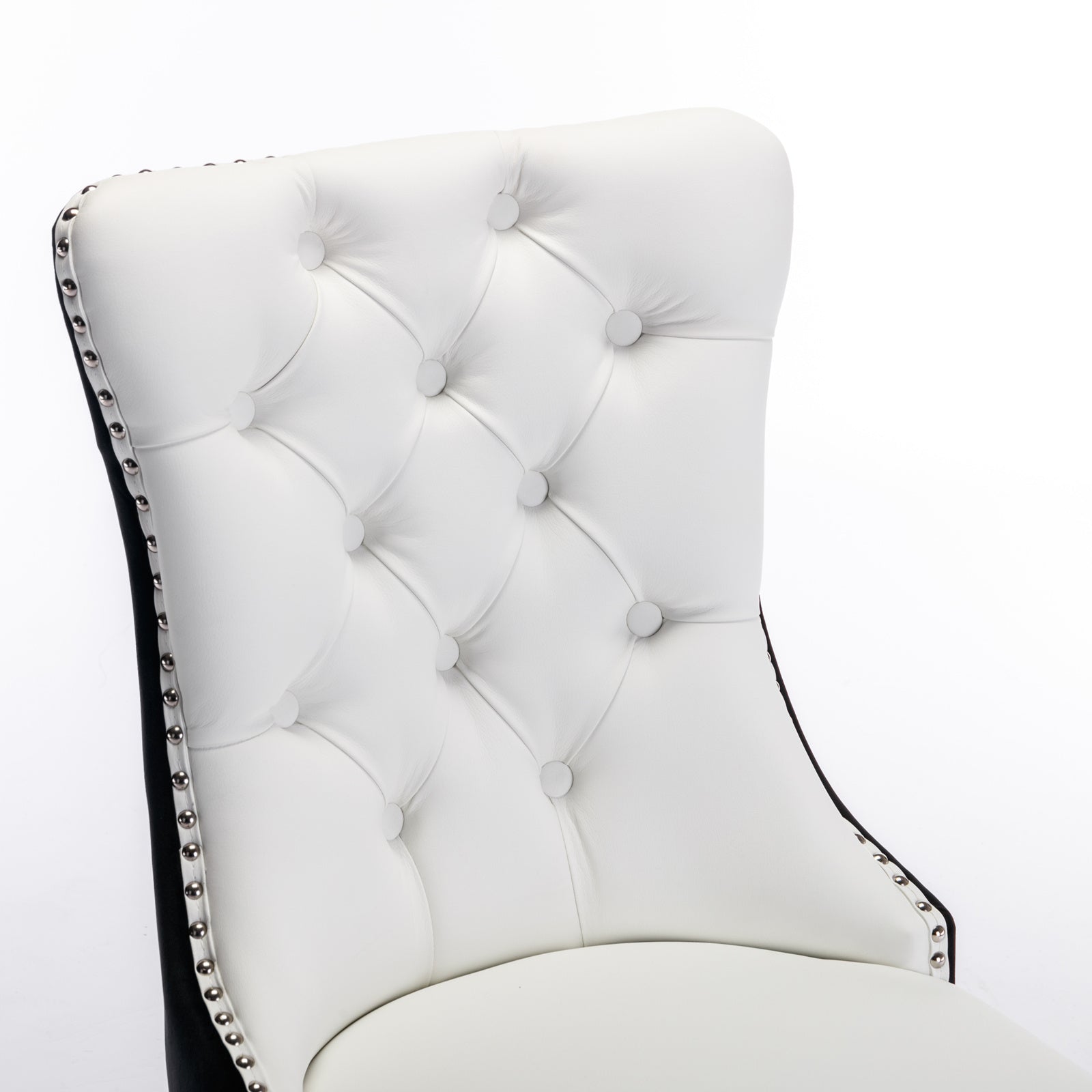 A&A Furniture,Nikki Collection Modern,High-end Tufted Solid Wood Contemporary PU and Velvet Upholstered Dining Chair with Wood Legs Nailhead Trim 2 Pcs Set,White+Black, SW2101WB image 8