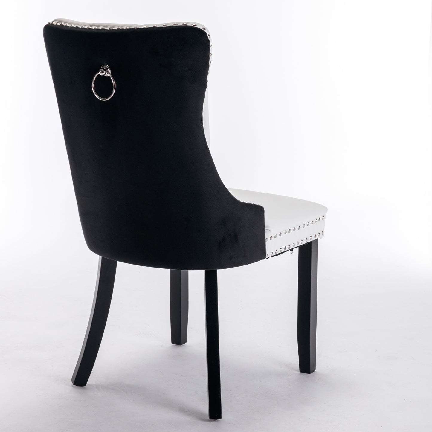 A&A Furniture,Nikki Collection Modern,High-end Tufted Solid Wood Contemporary PU and Velvet Upholstered Dining Chair with Wood Legs Nailhead Trim 2 Pcs Set,White+Black, SW2101WB image 5