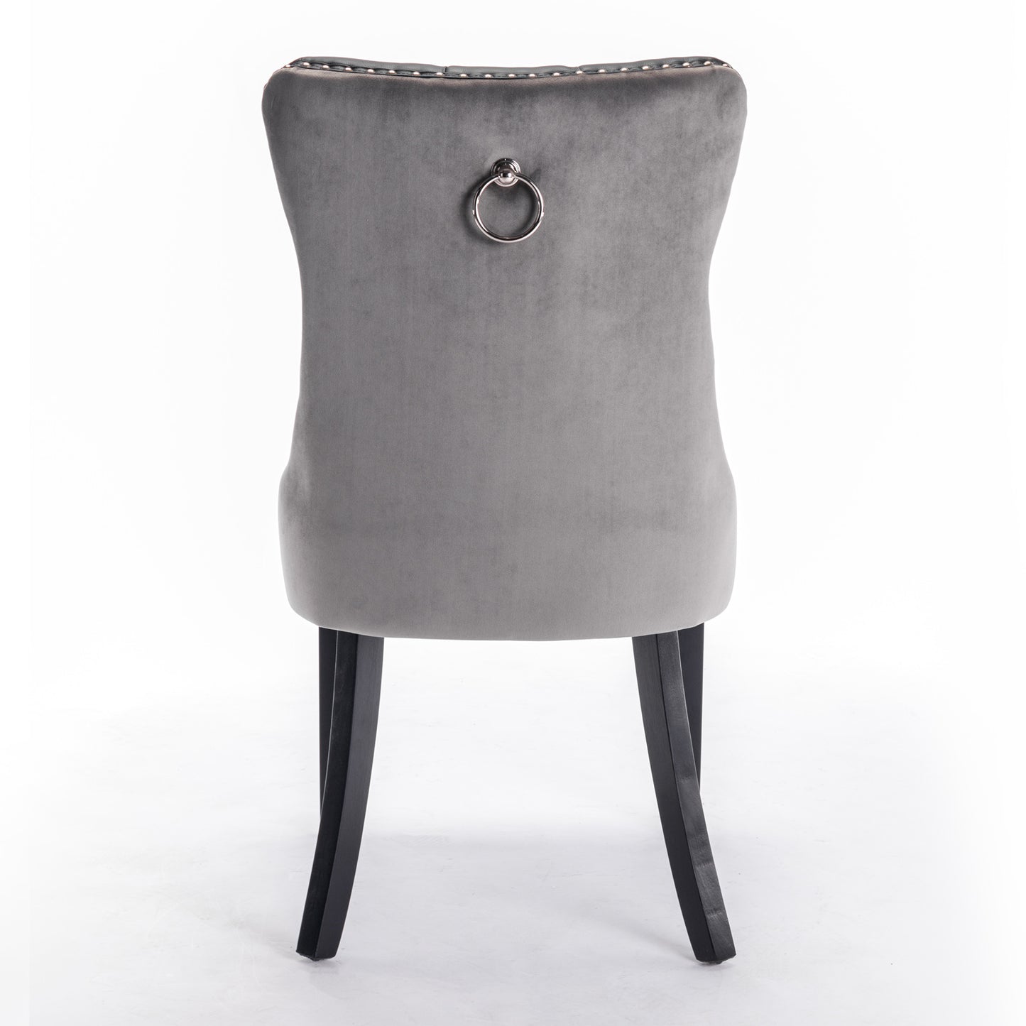 A&A Furniture,Nikki Collection Modern, High-end Tufted Solid Wood Contemporary PU and Velvet Upholstered Dining Chair with Wood Legs Nailhead Trim 2-Pcs Set，Black+Gray, SW2101BG image 6