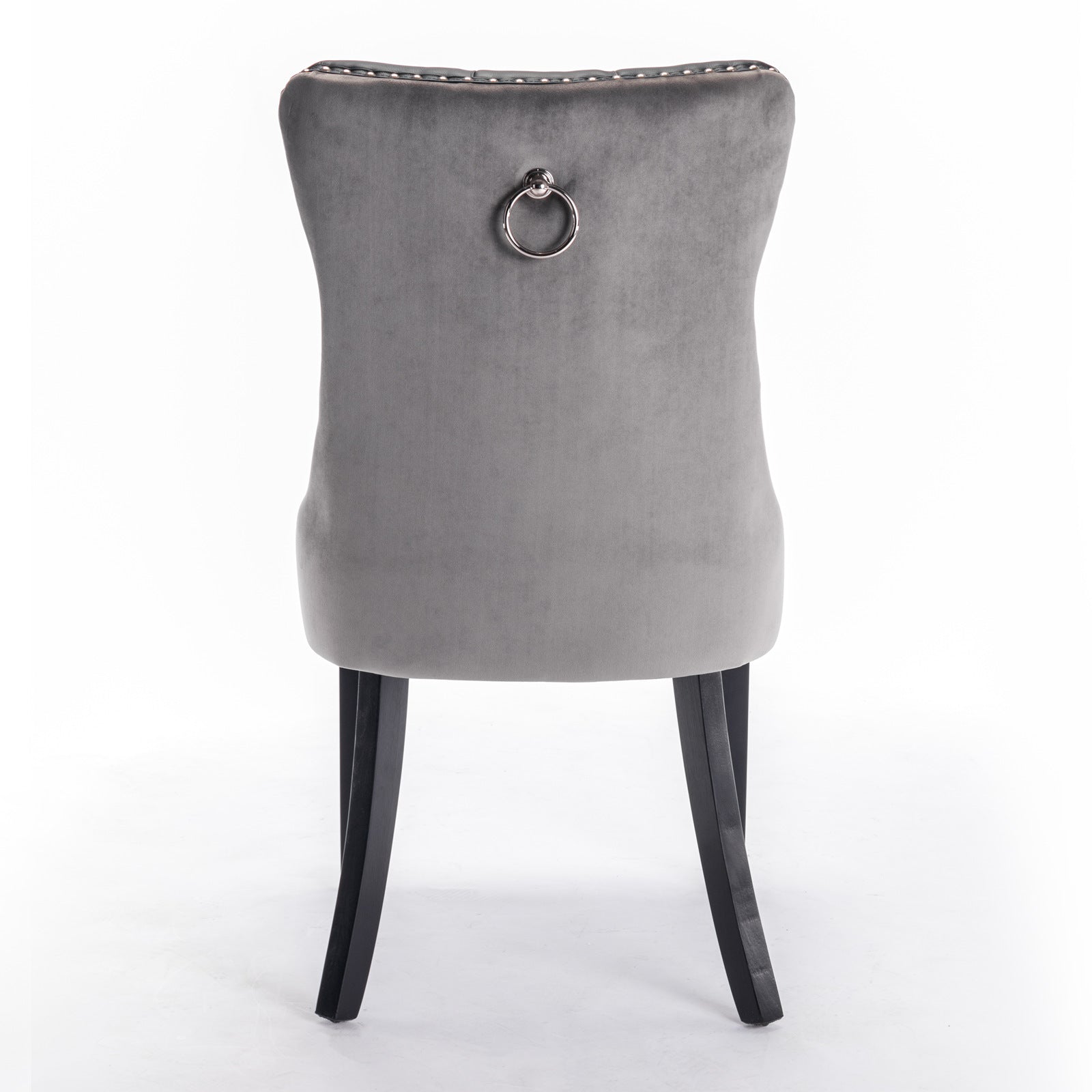 A&A Furniture,Nikki Collection Modern, High-end Tufted Solid Wood Contemporary PU and Velvet Upholstered Dining Chair with Wood Legs Nailhead Trim 2-Pcs Set，Black+Gray, SW2101BG image 6