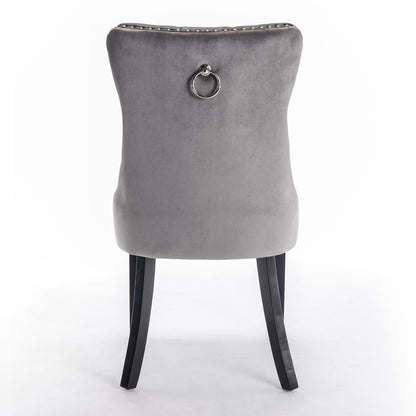 A&A Furniture,Nikki Collection Modern, High-end Tufted Solid Wood Contemporary PU and Velvet Upholstered Dining Chair with Wood Legs Nailhead Trim 2-Pcs Set，Black+Gray, SW2101BG image 6