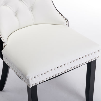 A&A Furniture,Nikki Collection Modern,High-end Tufted Solid Wood Contemporary PU and Velvet Upholstered Dining Chair with Wood Legs Nailhead Trim 2 Pcs Set,White+Black, SW2101WB image 12