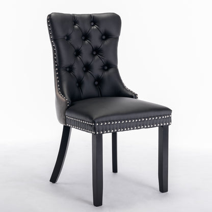 A&A Furniture,Nikki Collection Modern, High-end Tufted Solid Wood Contemporary PU and Velvet Upholstered Dining Chair with Wood Legs Nailhead Trim 2-Pcs Set，Black+Gray, SW2101BG image 3