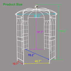 Metal Garden Arch Iron Garden Arbors Gazebo Dia 81.3'' x 114.2'' High Birdcage Shape Pergola Pavilion for Wedding Ceremony Cream White