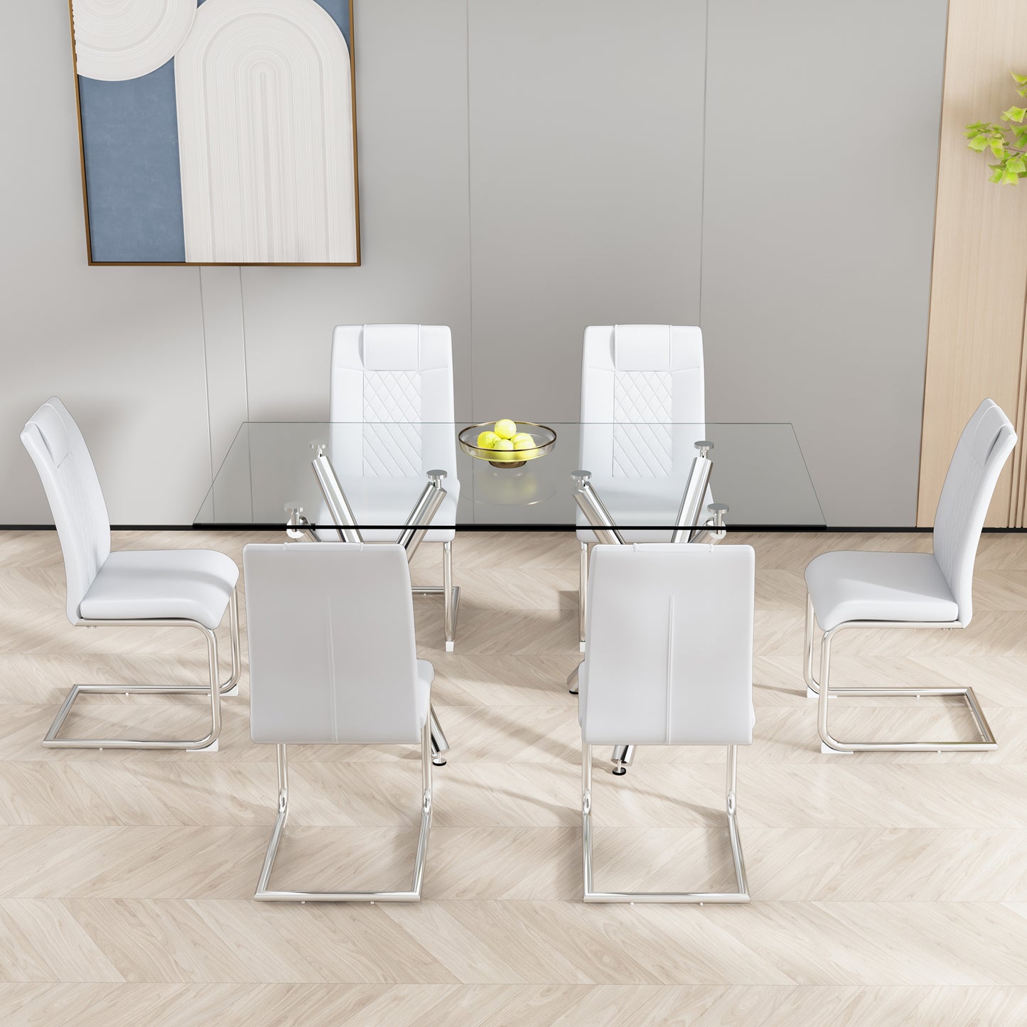 Modern Dining Chairs with Faux Leather Padded Seat Dining Living Room Chairs Upholstered Chair with Metal Legs Design for Kitchen, Living, Bedroom, Dining Room Side Chairs Set of 6 (White+PU)C-001 image 4