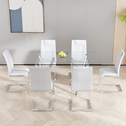 Modern Dining Chairs with Faux Leather Padded Seat Dining Living Room Chairs Upholstered Chair with Metal Legs Design for Kitchen, Living, Bedroom, Dining Room Side Chairs Set of 6 (White+PU)C-001 image 4